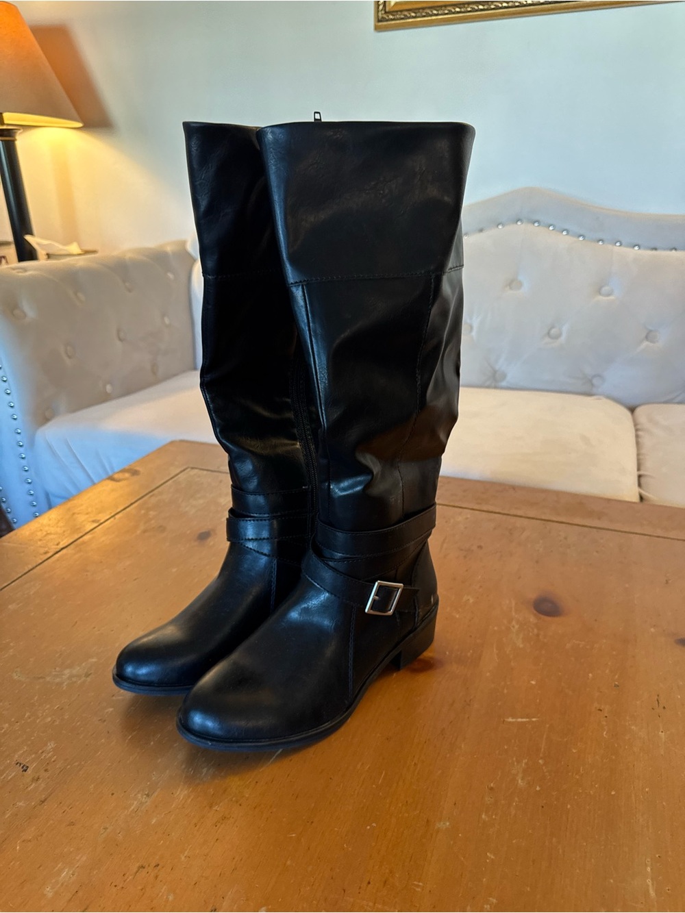 Arizona Jean Company Black Knee High Buckle Boots - Women
